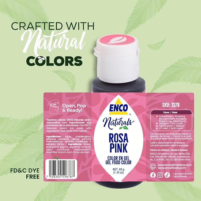 ENCO Natural Food Coloring Gel Pink (1.41 oz) – No Artificial Dyes, Vibrant Colors for Icing, Buttercream & Fondant – Kosher & Vegan Colors – Baking & Cake Decorating