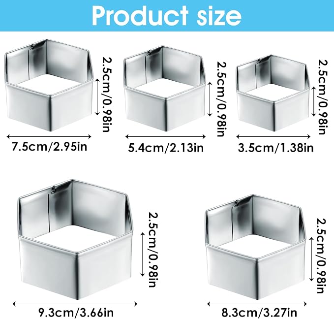 5PCS Hexagon Cookie Cutter Set, Stainless Steel Hexagon Shapes Biscuits Cookie Cutter, 5 Sizes Geometric Biscuit Cutters for Biscuits, Cake and Sandwiches Shapes (3.66/3.27/2.95/2.13/1.38 Inch)
