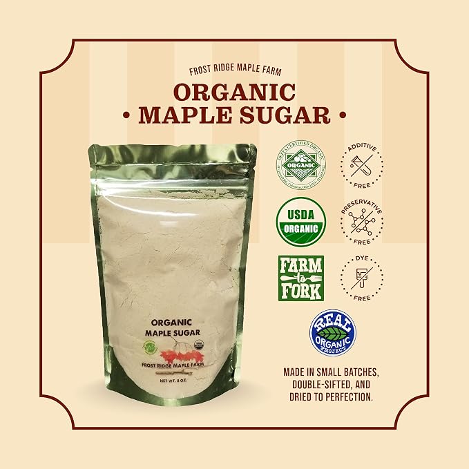 Frost Ridge Maple Farm Powdered Granulated Organic Maple Sugar, Grade A, 8 oz.