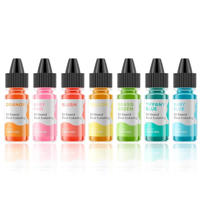 Cherrysea Oil Based Food Coloring for Chocolate Macaron Oil Edible Food Dye Set for Halloween Baking Royal Icing Cookie Supplies Gluten Free 7x6ml Food Grade Food Color Kit, 0.25 Fl. Oz/Bottles