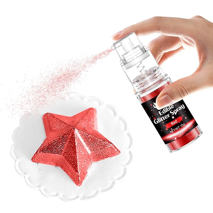 Red Edible Glitter - 15g Edible Glitter Spray Food Grade Red Drink Glitter for Christmas Holiday Baking, Cakes, Cookies, Cake Pops, Chocolate, Strawberries, Cocktails & Beverages