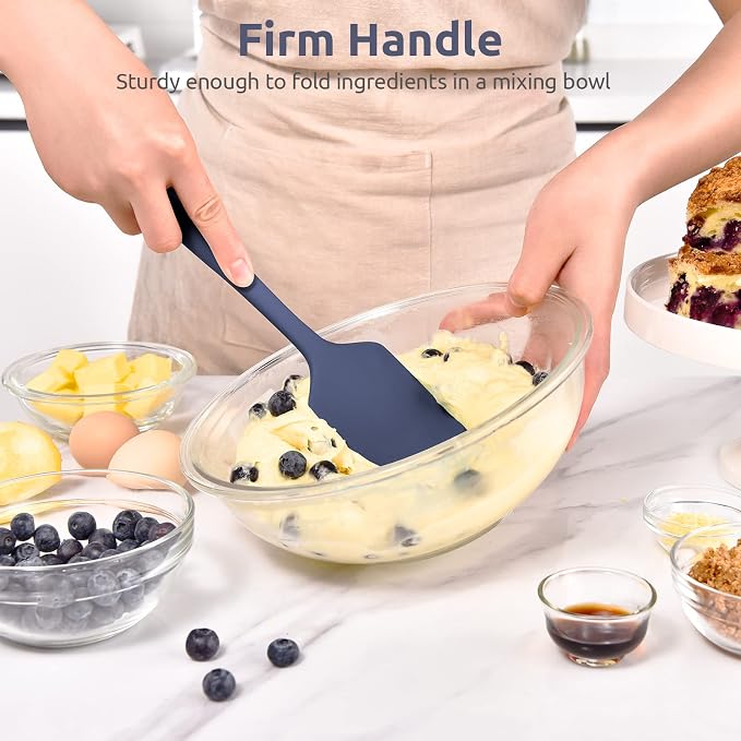 U-Taste Flat Spatula & Spoon Spatula: 11.38in 600ºF Heat Resistant Silicone Bowl Scraper, Flexible Rubber Kitchen Cooking Mixing Utensil with Upgraded Non-Stick Surface (Set of 2, Midnight Blue)