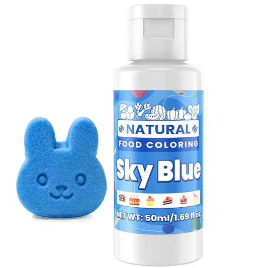 Sky Blue Natural Food Coloring - 50ml Plant Based Food Dye, No FD&C & Artificial Dyes, Gluten-Free, Food-Grade, Vibrant Liquid Colors for Icing, Baking, Cake Decorating, Frosting, Fondant, Slime - 1.69 Fl.Oz Bottles