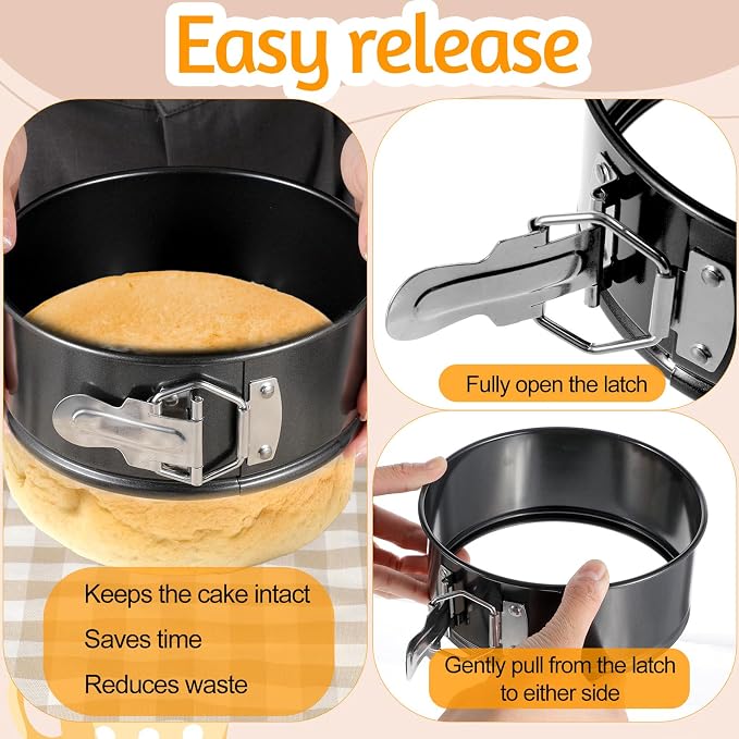 4 PCS 6 Inch Black Springform Pan with Removable Bottom Carbon Steel Mini Cheesecake Pans Round Springform Cake Pan with Stainless Steel Spring Buckles for Baking Kitchens Restaurant