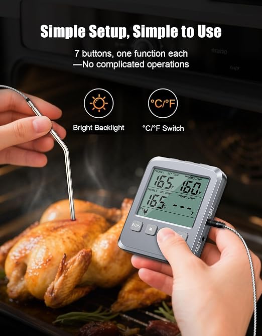 Dual Probe Meat Thermometer Digital for Cooking, Grilling & Smoking with Large LCD Backlight & Alarm, Kitchen Food Grill Thermometer, Smoker Accessories for BBQ Oven Oil Fry, Gifts for Men Dad