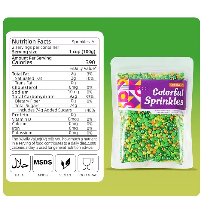St. Patrick's Day Sprinkles for Cake Decorating, 7 oz Shamrock Green confetti Pearl Jimmies Nonpareil Mix - Sprinkles for Cupcakes, Ice Cream, Cookies, Baking Toppings - Wedding, Birthday Supplies