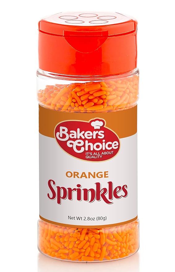 Bakers Choice Orange Sprinkles for Baking - Jimmies Sprinkles for Ice Cream Toppings - Dairy Free, Kosher 2.8 oz.