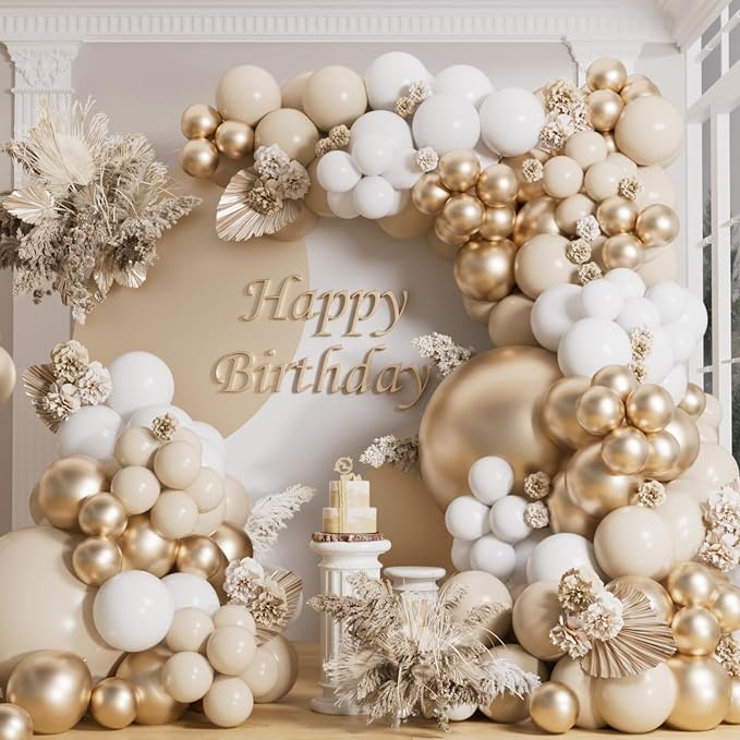 AULE Champagne Gold Balloon Arch Kit 155Pcs Gold White Beige Balloons Garland for Wedding Birthday Graduation Anniversary Gender Reveal Baby Shower Theme Party Decoration
