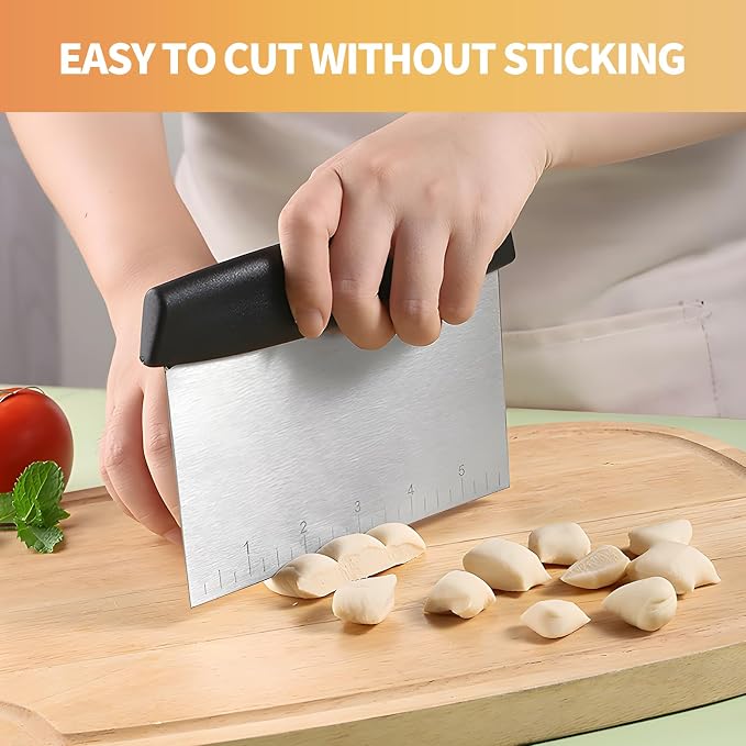 Bench Scraper Cutter,Pastry Scraper with Non-Slip Ergonomic Handle,Stainless Steel Dough Cutter for Baking and Cooking
