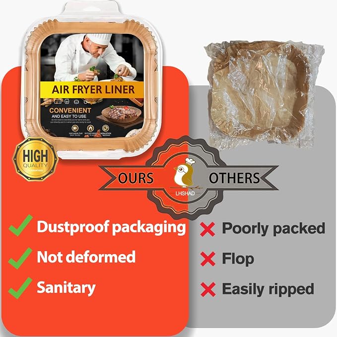 Air Fryer Disposable Paper Liner Square 10 Inch, 125Pcs Largest Square Air Fryer Paper Liners for 8-12QT Air fryer, Non-stick Food Grade Parchment Paper for Frying, Cooking, Roasting and Microwave