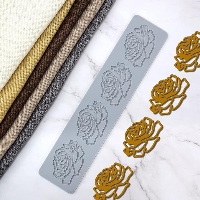 TUKE 3D Leaves Silicone Molds Flower Cake Fondant Mat Bee Leaf Pastry Moulds Rose Impression Chocolate Hollow Lace Mold (Rose_13x2.8x0.12inch_E)