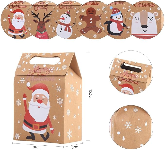 LOKIPA Christmas Kraft Paper Gift Boxes, 24pcs Christmas Party Treat Goody Candy Boxes for Xmas Party Bag Fillers
