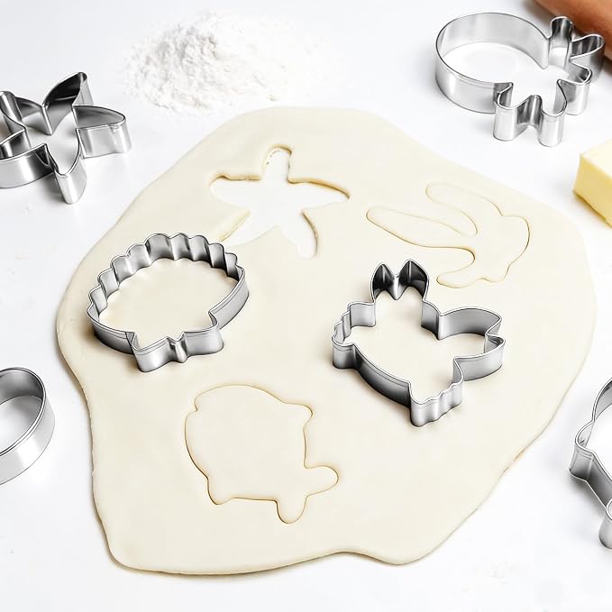 Under the Sea Cookie Cutter Set - 12Pcs Mini Cookie Cutters Variety Pack with Dough Scraper, Stainless Steel Cookie Mold for Biscuits, Fondant, Sandwiches and Pancakes
