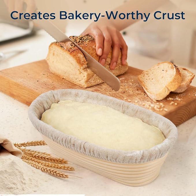 Lorzon 6 Pack Bread Proofing Basket Cover, 11 Inch Oval Banneton Liner, Linen Sourdough Bowl Covers for Bread Rising