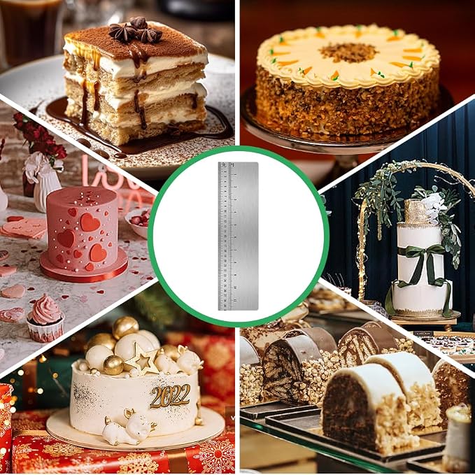 Cake Scraper Smoother with Built-In Scale, Stainless Steel Icing Smoother, 11.81 X 3.15 in, Smooth Edge Cake Comb Alternative for Buttercream Frosting and Cake Decorating