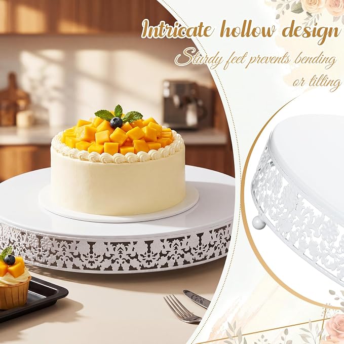 Wenqik 16 Inch White Cake Stand Set Metal Round Cupcake Dessert Stand with Cake Cutting, Flower Spatula Wedding Cupcake Pastry Display Candy Holder Display for Wedding Party Birthday Baby Shower