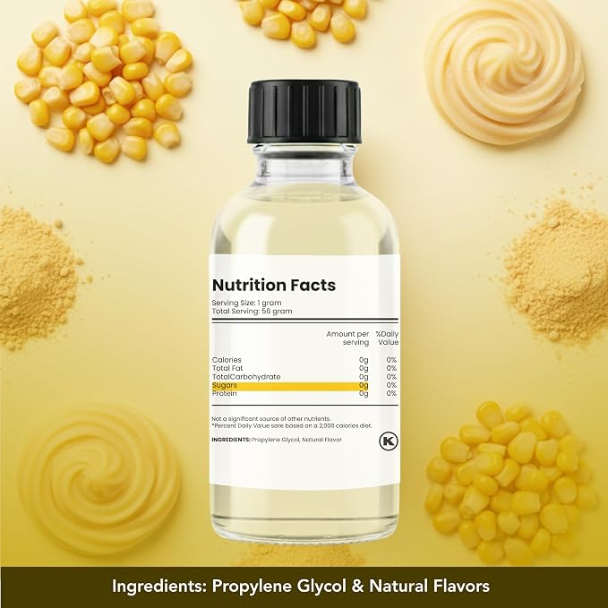 Dolce Flav Natural Sweet Corn Extract – 2 Ounce Water-Soluble Kosher, Sugar-Free, Concentrated Savory-Sweet Corn Flavor for Baking, Cornbread & Ice Cream, Includes Measured Dropper