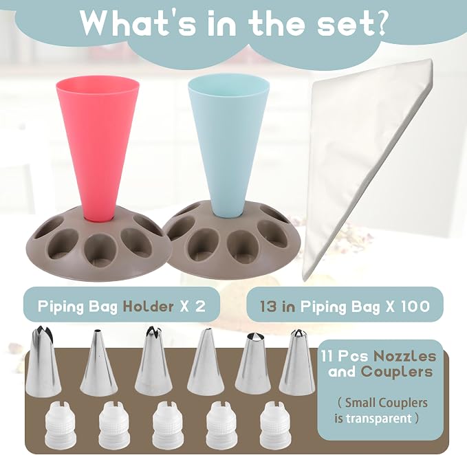 2 Pack Piping Bag Holder – Piping Bag Holder Stand for Filling, Icing Bag Holder, Pastry Bag Holder Stand with 8 Nozzle Slots, Red and Blue