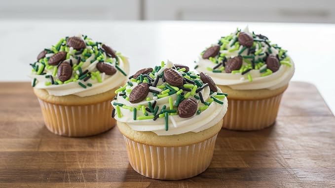 NCS Brown Footballs with Black, White, Lime Green & Dark Green Jimmies Edible Sprinkles – Cupcake, Cake & Cookie Decorations, 7 oz