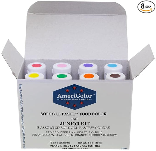 Food Coloring AmeriColor Soft - Gel Paste Junior Kit, 8 Colors, .75 Ounce Bottles