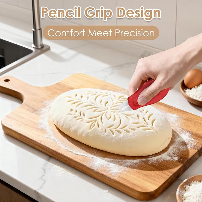 Bread Lame Sourdough Scoring Tool, Extractable & Magnetic Bread Scoring Tool, Scoring Knife for Bread Baking, Bread Razor for Homemade Bread, Sourdough Scorer Tool, Includes 5 Razor Blades-Red+Blue