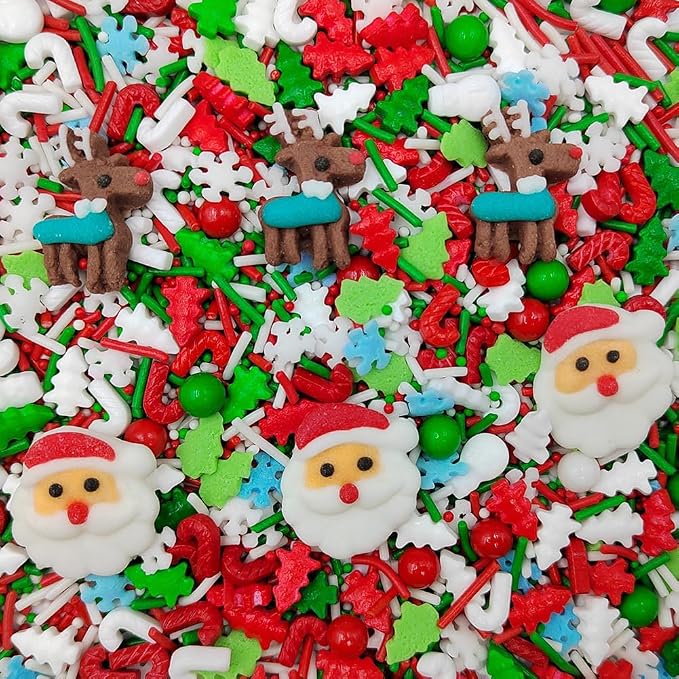 Homankit Christmas Sprinkles for Cake Decorating Edible Reindeer Santa Claus Sprinkle Mix Cake Cupcake Toppers Cookie Dessert Decorations 3.53 Ounces