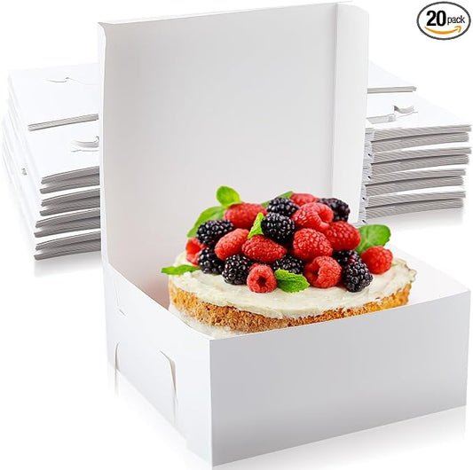 Ireer 20 Pack White Cake Box 14 x 14 x 6 Inch White Cardboard Bakery Box Disposable Pastry Containers for Pie Pastry Cookie Dessert