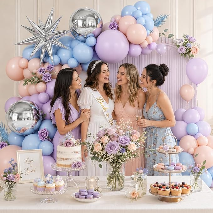 Pastel Balloon Arch Garland Kit with Macaron Blue Purple Orange Balloons Silver Star Foil Balloon for Birthday Baby Shower Wedding Party Decorations