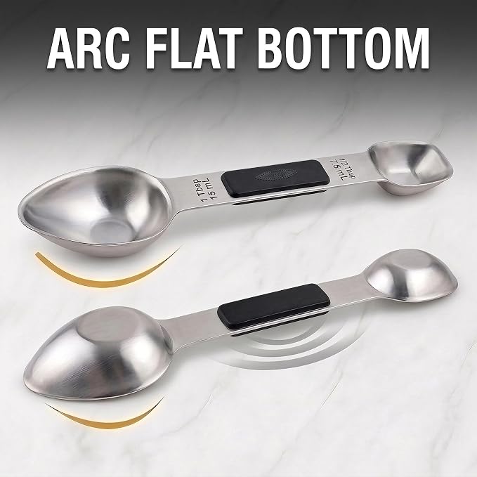 Magnetic Measuring Spoons,Stainless Steel Dual Sided Tablespoons,Extra Long Handle for Deep Jars,Heart-Shaped&Square Heads that More Easier to Excavate,Laser Markings,Non-Slip Grip(set of 5)