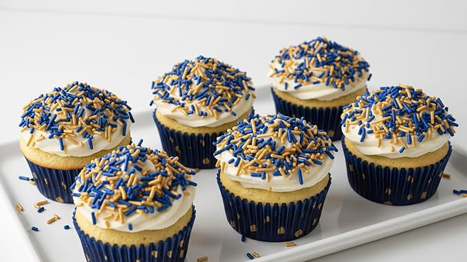 NCS Dark Blue & Gold Jimmies Edible Sprinkles – Cupcake, Cake & Cookie Decorations, 7 oz