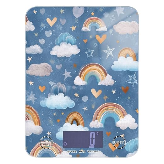 Food Scale Kitchen Scale Food Weight Scales Digital Weight Grams and Ounces Small Electronic Food Scale for Baking Cooking Blue Cute Rainbow Hearts Clouds Stars
