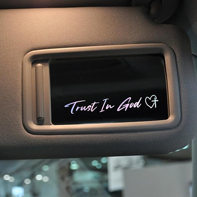 3 x Trust In God Cross Holographic Car Mirror Decal Stickers for Cars Rearview Mirror Decal for Women Cute Decals Vinyl Affirmation Stickers for Window, Mirror, Tumbler, and Water Bottle