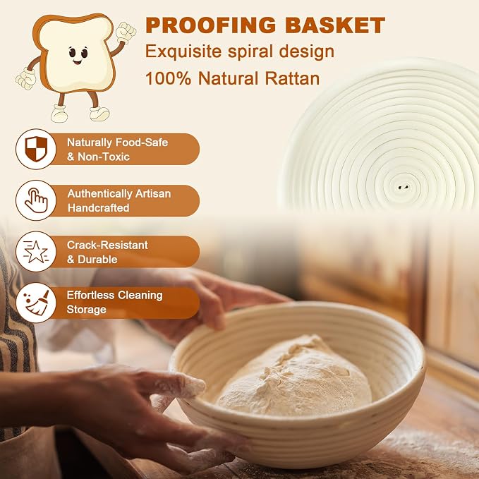 Complete Sourdough Starter Kit, Sourdough Bread Baking Supplies, Bread Proofing Basket with Glass Sourdough Starter Jar, Beginner Sour Dough Bread Making Tools Kit Gifts for Bakers Women Mom