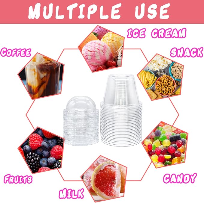 Tiaiidi Clear Plastic Cups with Lids,6 oz-50 Pack Mini Parfait Cups with Dome Lids(No Hole),Disposable Party Dessert Cups for Cold Drinks,Fruit,Cupcake,Ice Cream,Snack,Candy