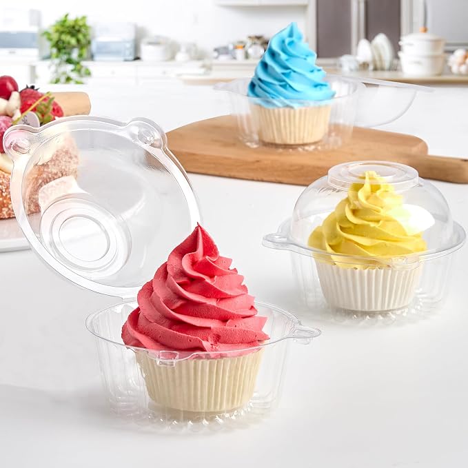 Zezzxu 50 Pack Individual Cupcake Containers, Clear Plastic Cupcake Holders with Dome Lids, Single Cupcake Carriers for Cupcakes, Hot Cocoa Bombs, Muffins, Pastries