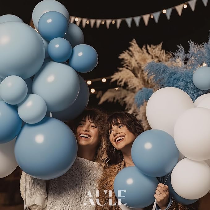 AULE Blue Balloon Arch Kit 155Pcs Dusty Macaron Blue White Balloons Garland for Birthday Graduation Anniversary Gender Reveal Baby Shower Theme Party Decoration