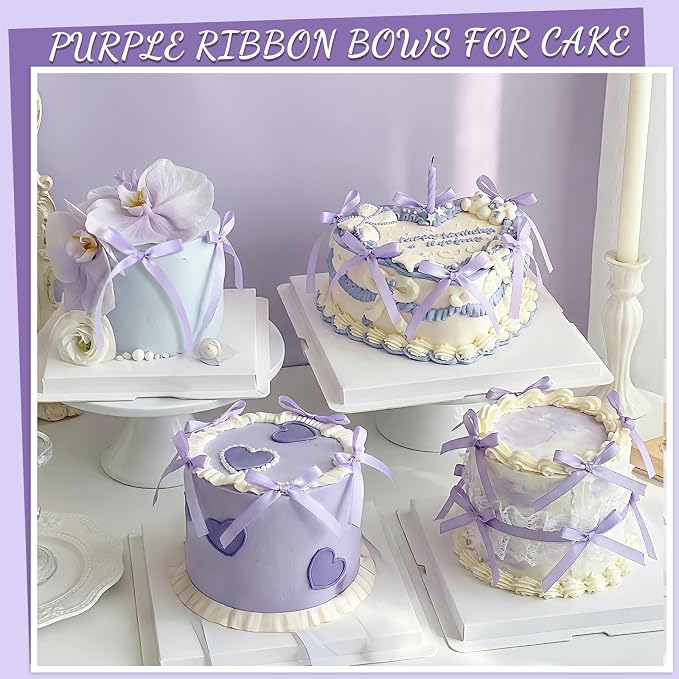 30 Pack Bow Cake Toppers Light Purple Ribbon Bows for Cake Purple Birthday Decorations for Baby Shower, Bachelorette, Wedding, Halloween, Christmas, New Year Party Decorations