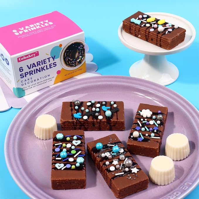 Sprinkles For Cake Decorating, Cupcake, Cookies, Ice Cream Topper, 6 Packs Blue Sprinkles, Winter Snowflakes Sprinkles, Six of assorted Sprinkles for Baking, Perfect for Party, New Year’S Eve, Wedding