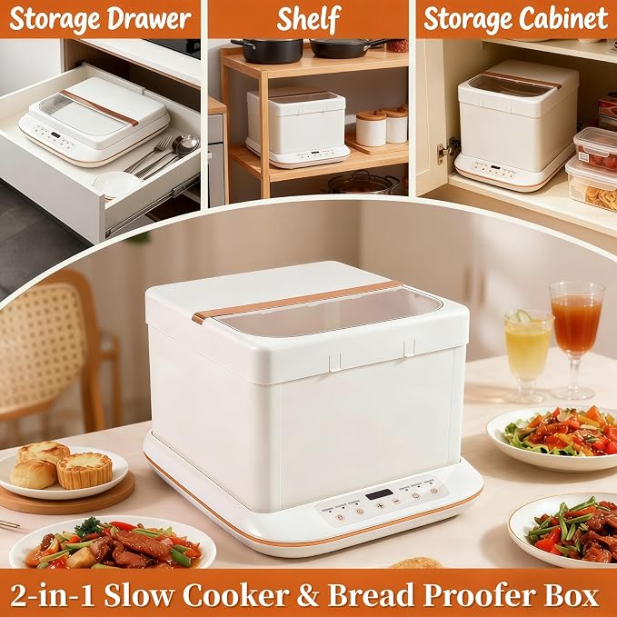 Folding Proofer & Slow Cooker, 30-250℉ Temp Control with 24H Timer, Collapsible Dough Fermentation Box, Space Saving Sourdough Starter Warmer Kit for Bread Pizza Dough Yogurt Home Baking