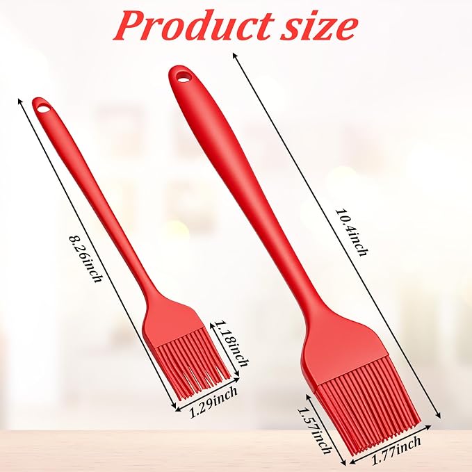 2 PCS Basting Brush, 2 Sizes Silicone Heat Resistant BBQ Brushes for Sauce Reusable Red Silicone Pastry Brush for Kitchen Cooking Sauce Butter BBQ Marinade Grill Supplies