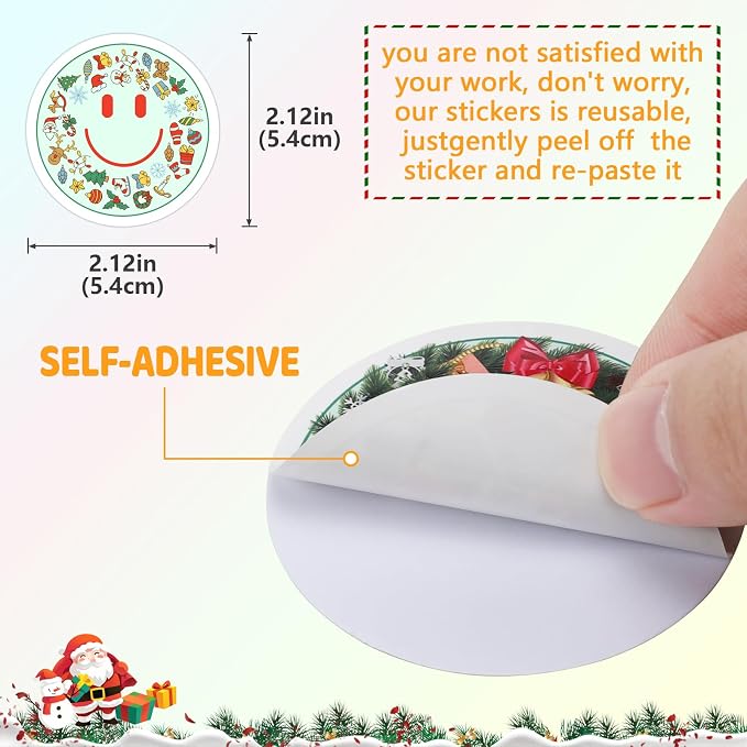 50PCS Smile Christmas Stickers | Cute Water Bottle Stickers for Kids, for Teaching Rewards, Notebooks, Stationery, Luggage, Cartoon PVC Happy Stickers