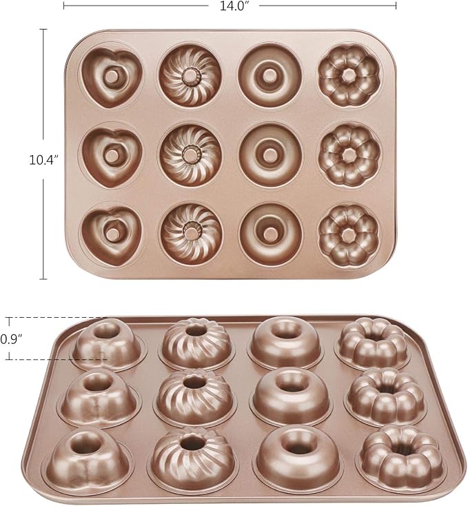 Beasea Donut Baking Pans, 1 Pack Nonstick Small Mini Doughnut Pans 12 Cavity Carbon Steel Bagel Oven Baking Tray Sheet