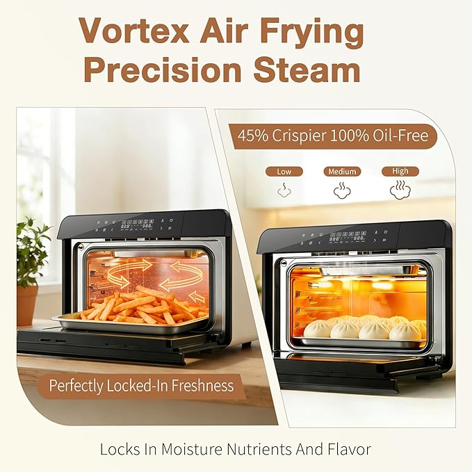 ROBAM Toaster Air Fryer Combi Oven, Countertop Steam Oven 14-in-1 with Convection Steam Roast & Bake, Multi-Stage Cooking, Self-Clean, 7 Modes, 30 Built-In Recipes, for Kitchen Pizza Baking (White)