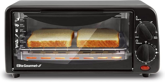 Elite Gourmet ETO236 Personal Compact 2 Slice Countertop Toaster Oven with 15 Minute Timer & Adjustable Temperature,Bake,Broil,& Toast,Black,(Pack of 6)