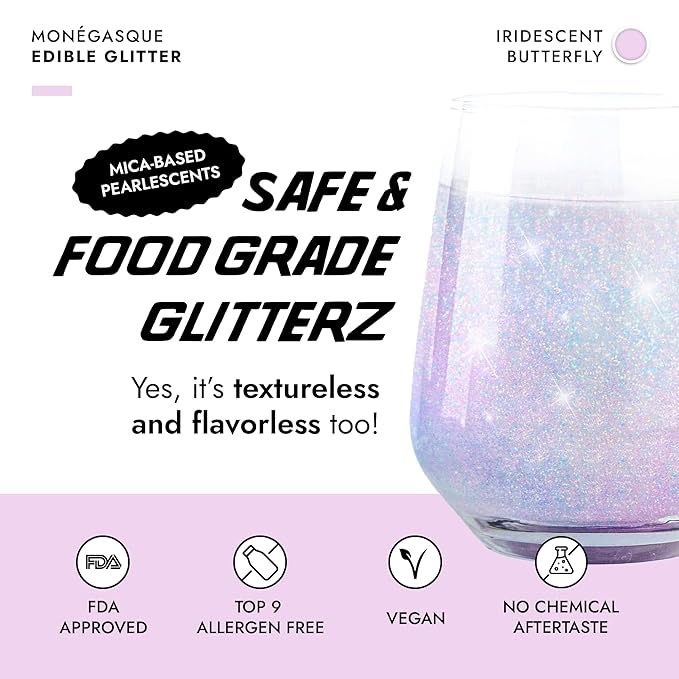 MONÉGASQUE Iridescent Edible Glitter for Drinks 10g – Edible Glitter for Cakes & Cocktails - 4th of July Drink Shimmer Powder - Food Decorating Sprinkles, Cake Decorations, & Cupcake Decorations Spray