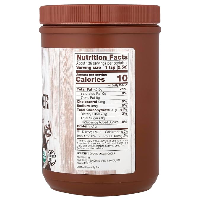NOW Foods Organic Cocoa Powder, Unsweetened-12 oz