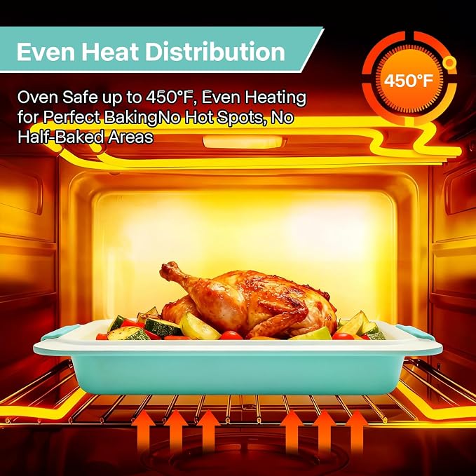 13x9 / 9x13 Baking Pan with Lid, Nonstick Aluminized Steel Cake Pan with Silicone Handles, Covered Bake & Carry Pan for Potlucks, Casseroles, Lasagna & Meal Prep