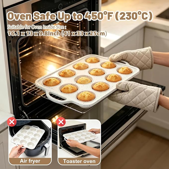 Silicone Muffin Pan Set: Non Stick 12 & 24 Silicone Muffin Pans for Baking Easy Release - Complete Shaping Each Use Avoid Re‑baking - BPA-free Cupcake Tin Reinforced Frame for Oven Home Bakers
