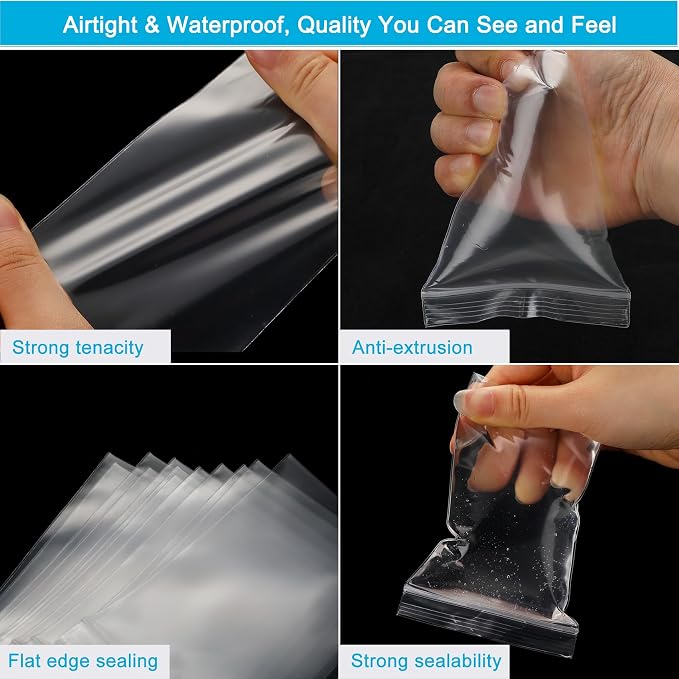 4''x 4'', (Pack of 100) 2 mil Thick Clear Plastic Reclosable Zip Poly with Resealable Lock Seal Zipper, Clear Small Zip, Jewelry, Candy Bags, Storage, Packaging & Shipping…
