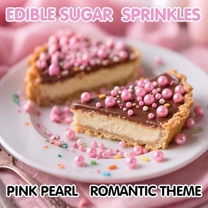 Pink Pearl Sprinkles for Cake Decorating,130g,Edible Sugar Pearls for Baking,Mix Size,Cake Topper,Cupcake Cookie Decorating,Ice Cream Dessert Decorations,Wedding Birthday Supplies